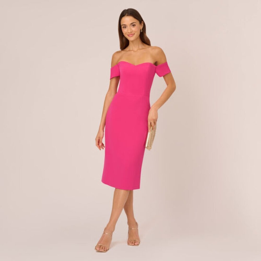NWT Adrianna Papell Off The Shoulder Midi Dress With Sweetheart Neckline Sz 14